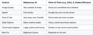 comparison between Mid Journey and other ai tools